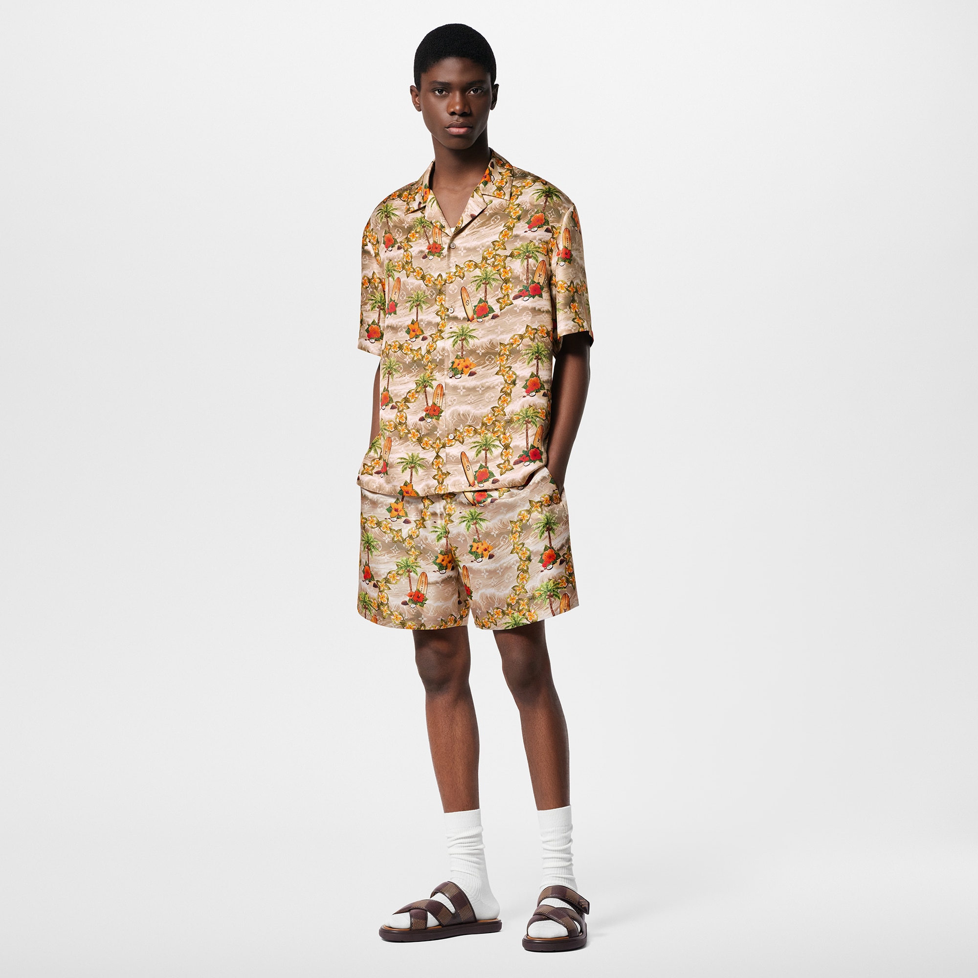 Monogram Short-Sleeved Silk Shirt  in Men