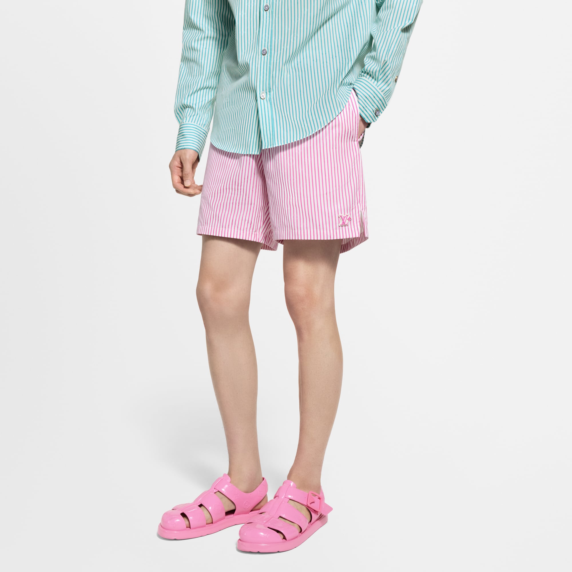 Monogram Striped Casual Shorts  in Men
