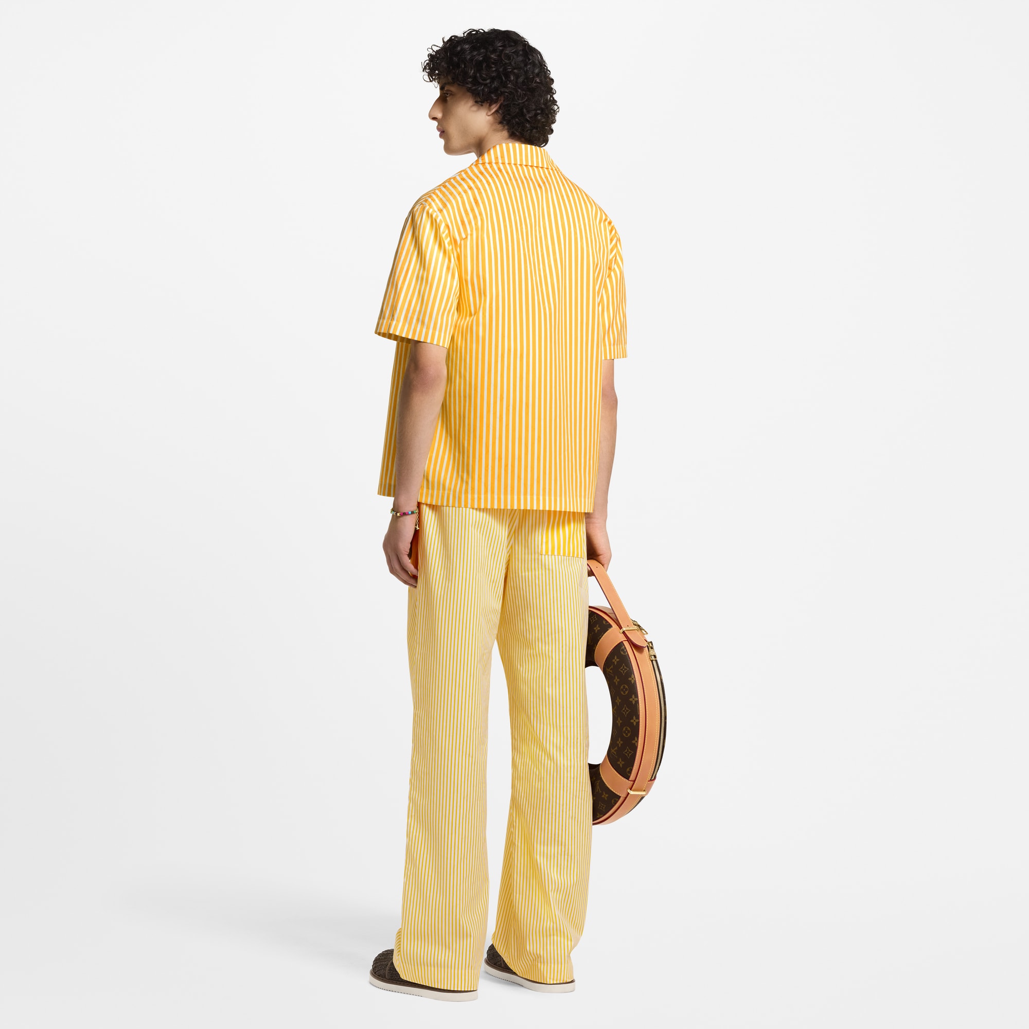 Monogram Striped Patchwork Short-Sleeved Shirt  in Men