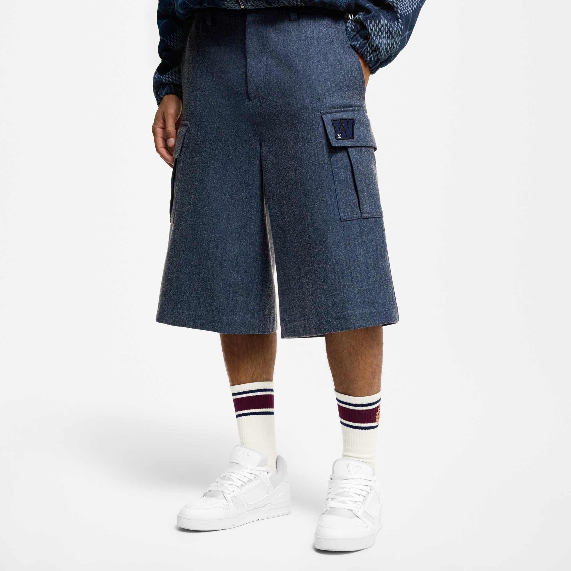 Oversized Cotton And Wool Blend Cargo Shorts  in Men