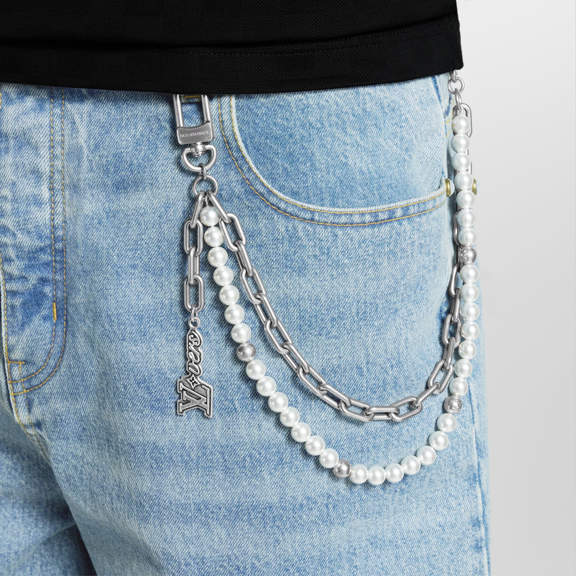 Pearls Chain Belt and Bag Charm . in Men