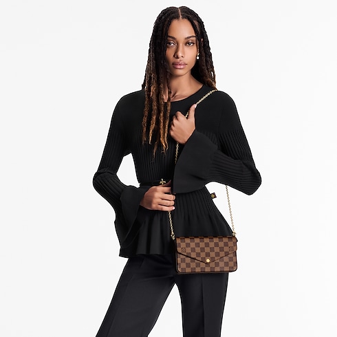 Pochette Félicie Damier Ebene Canvas in Women's Wallets and Small Leather Goods Wallets on Chain and Micro Bags collections by Louis Vuitton (Product zoom)