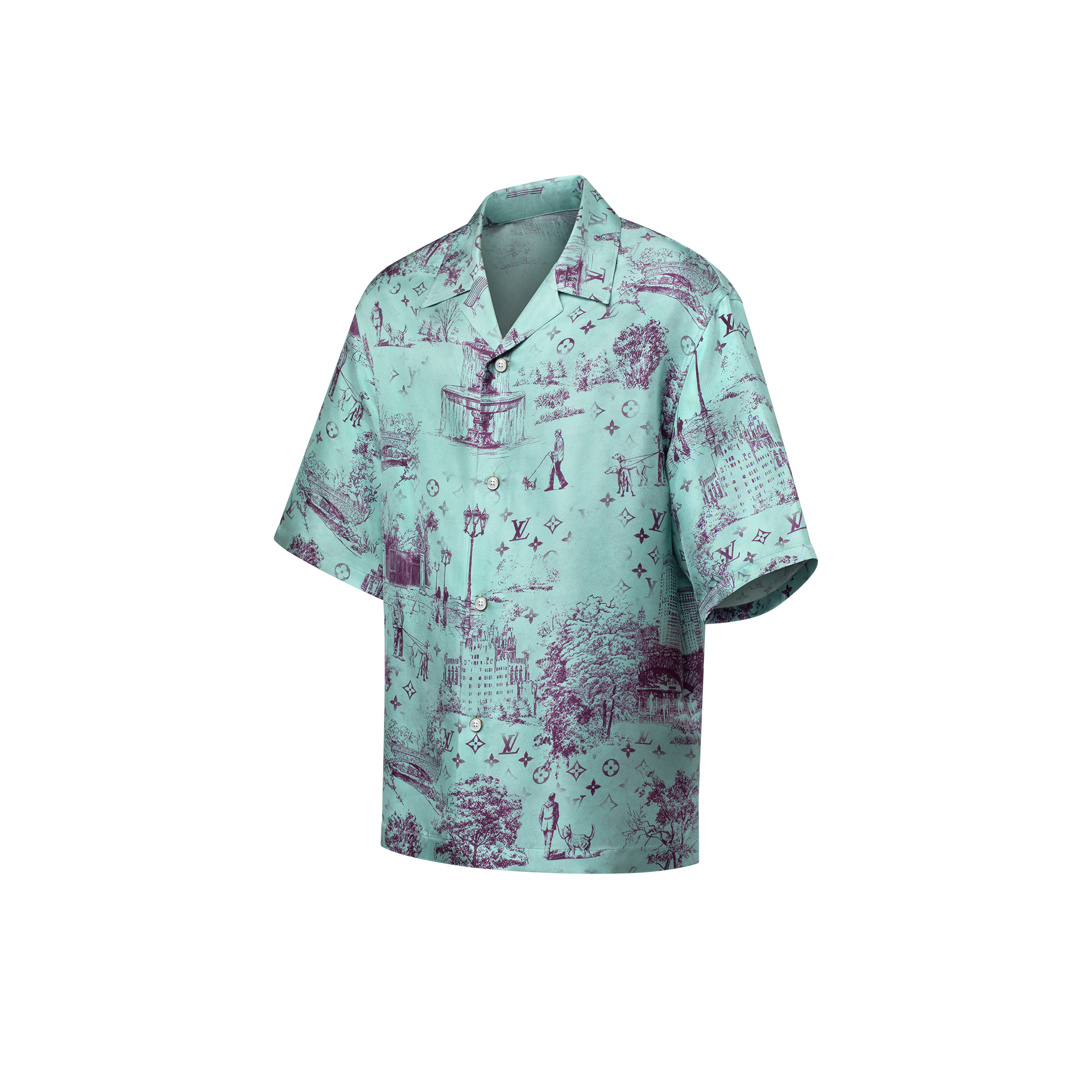 Printed Short-Sleeved Silk Shirt  in Men