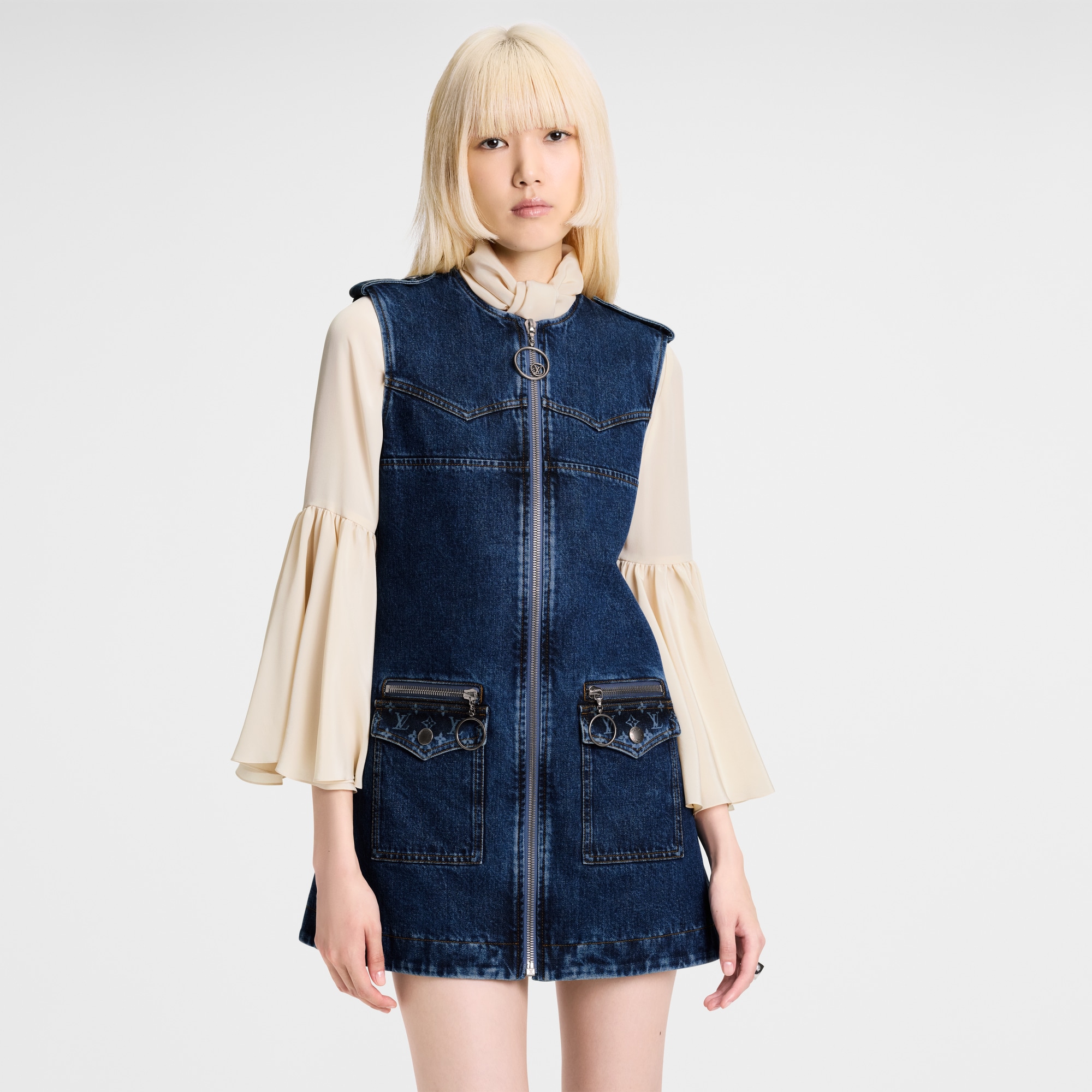 Raw Denim Zip-Up Dress  in Women