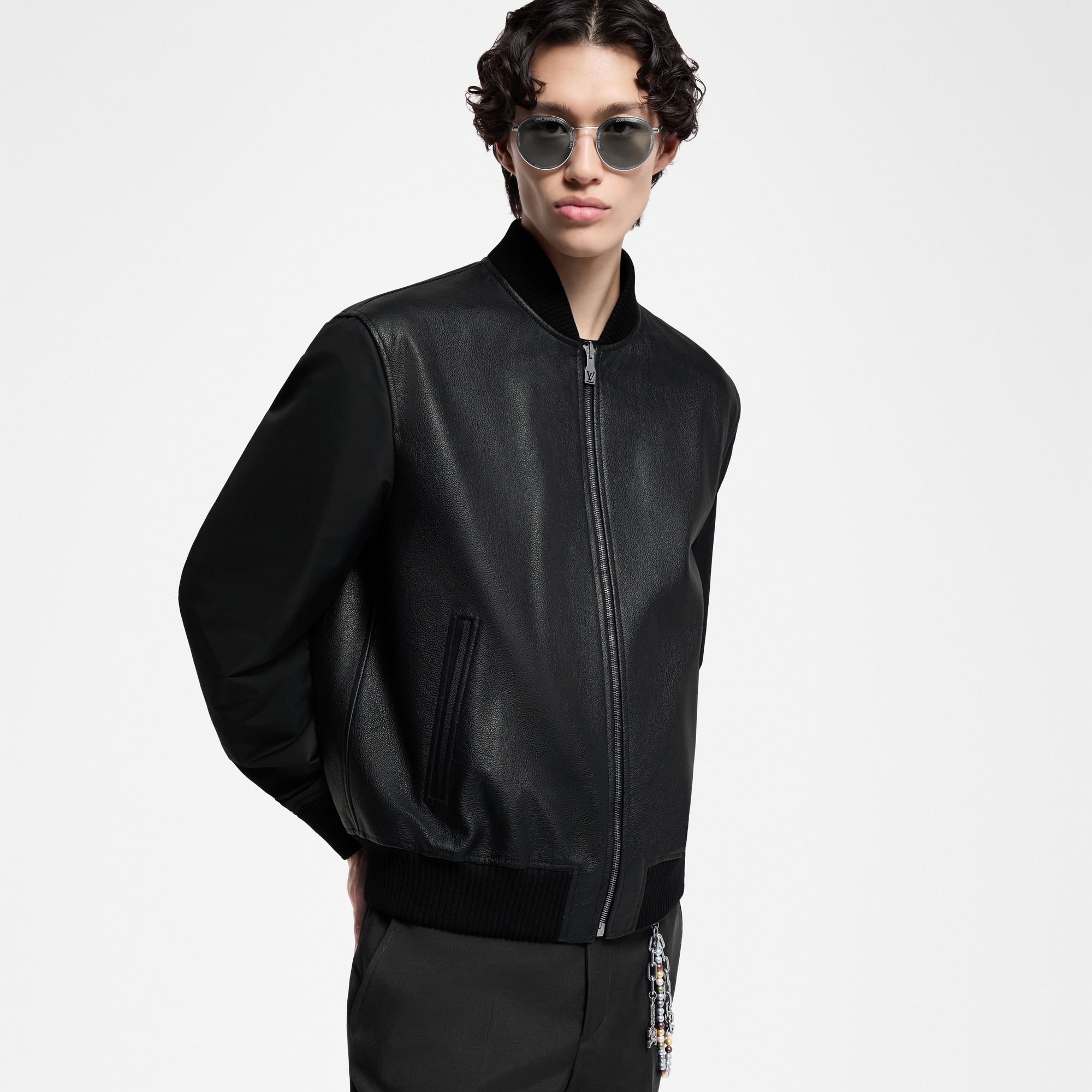 Reversible Leather Nylon Jacket  in Men