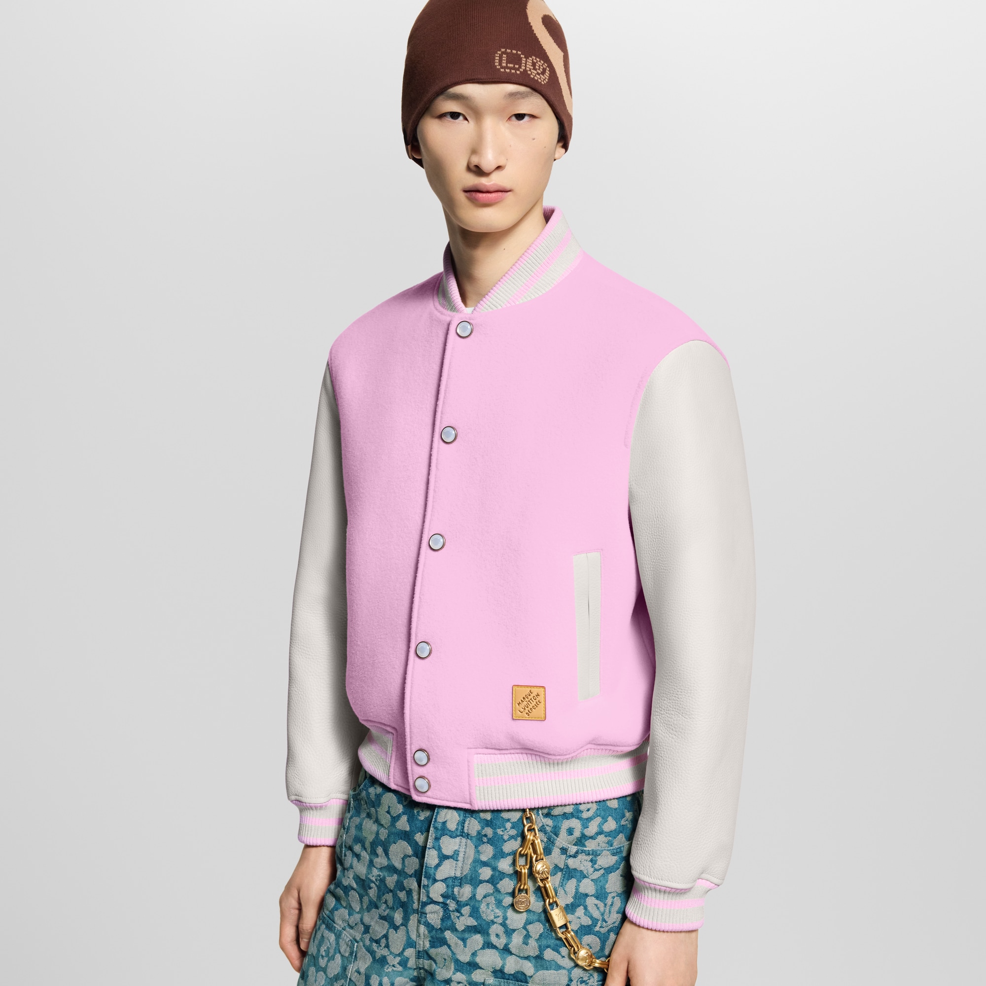 Signature Leather Varsity Jacket  in Men