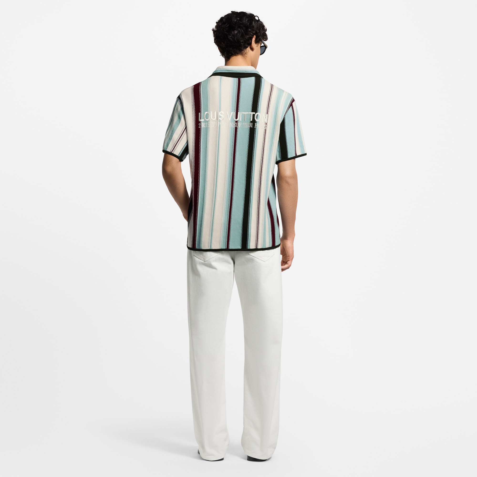 Striped Crochet Short-Sleeved Shirt  in Men