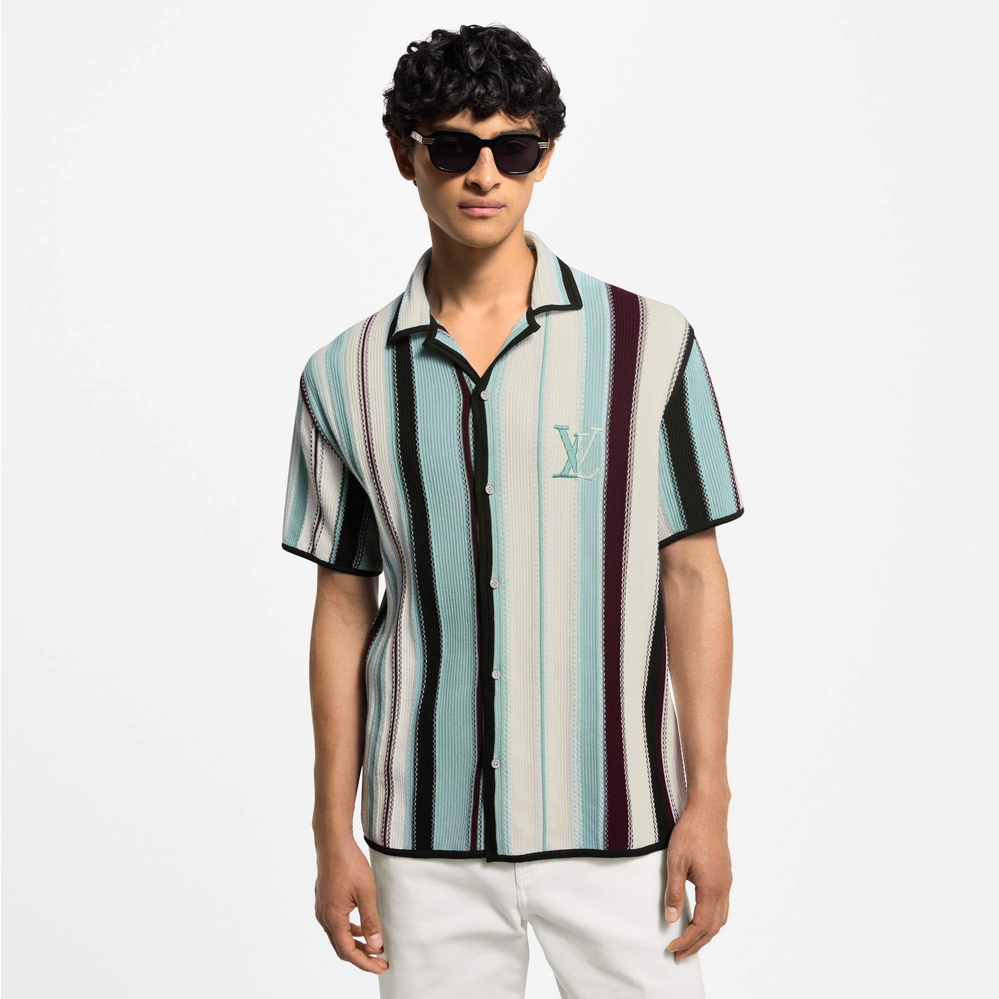 Striped Crochet Short-Sleeved Shirt  in Men