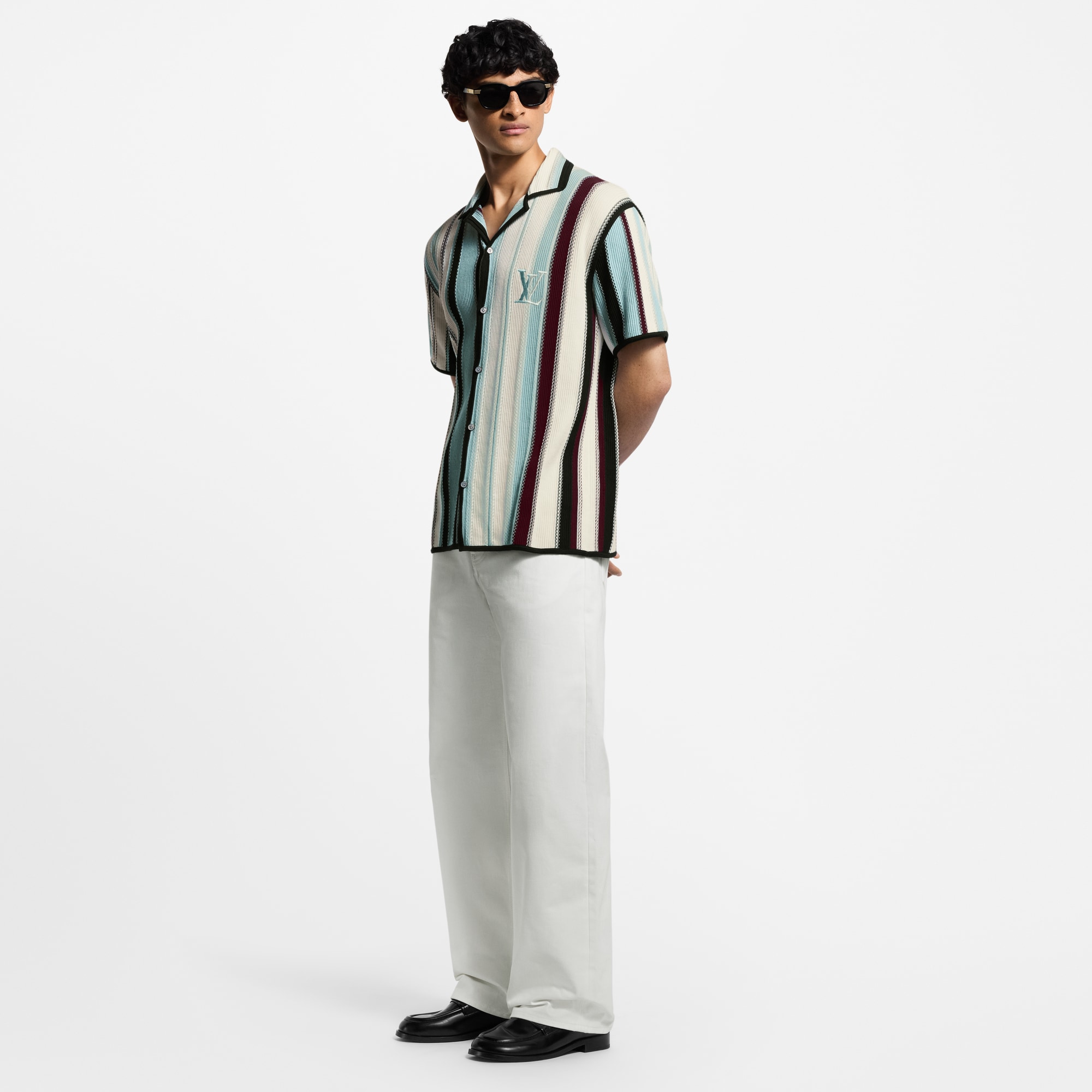 Striped Crochet Short-Sleeved Shirt  in Men