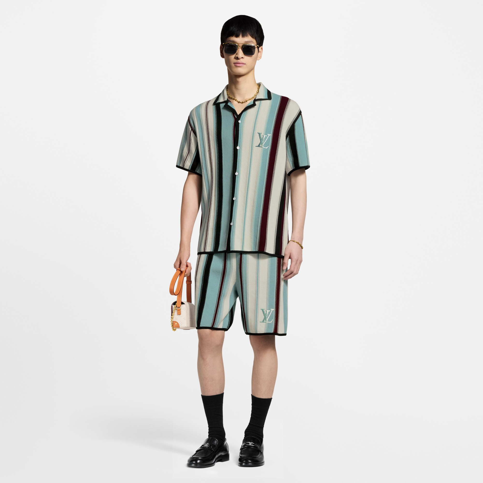 Striped Crochet Shorts  in Men