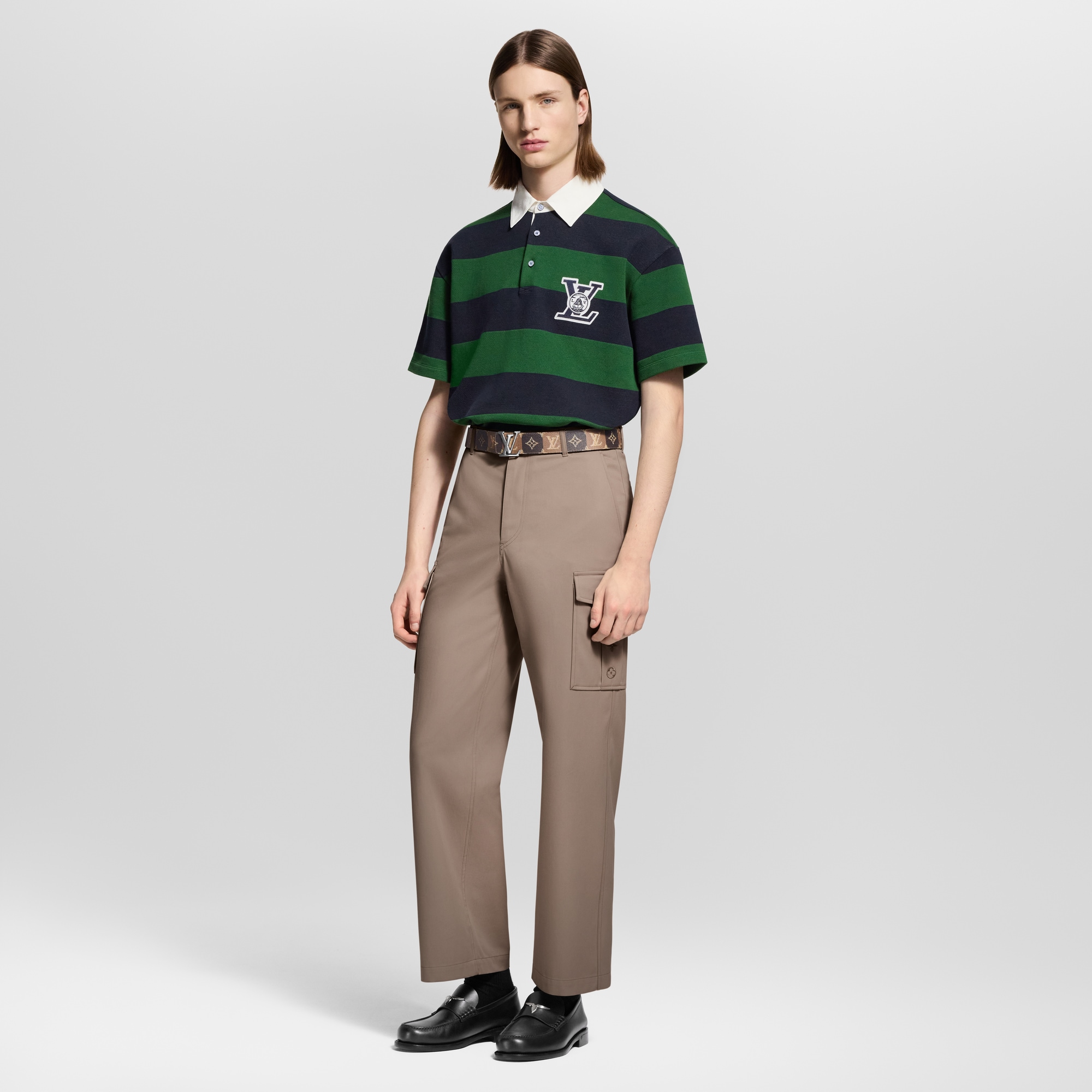 Striped Short-Sleeved Polo Shirt   in Men