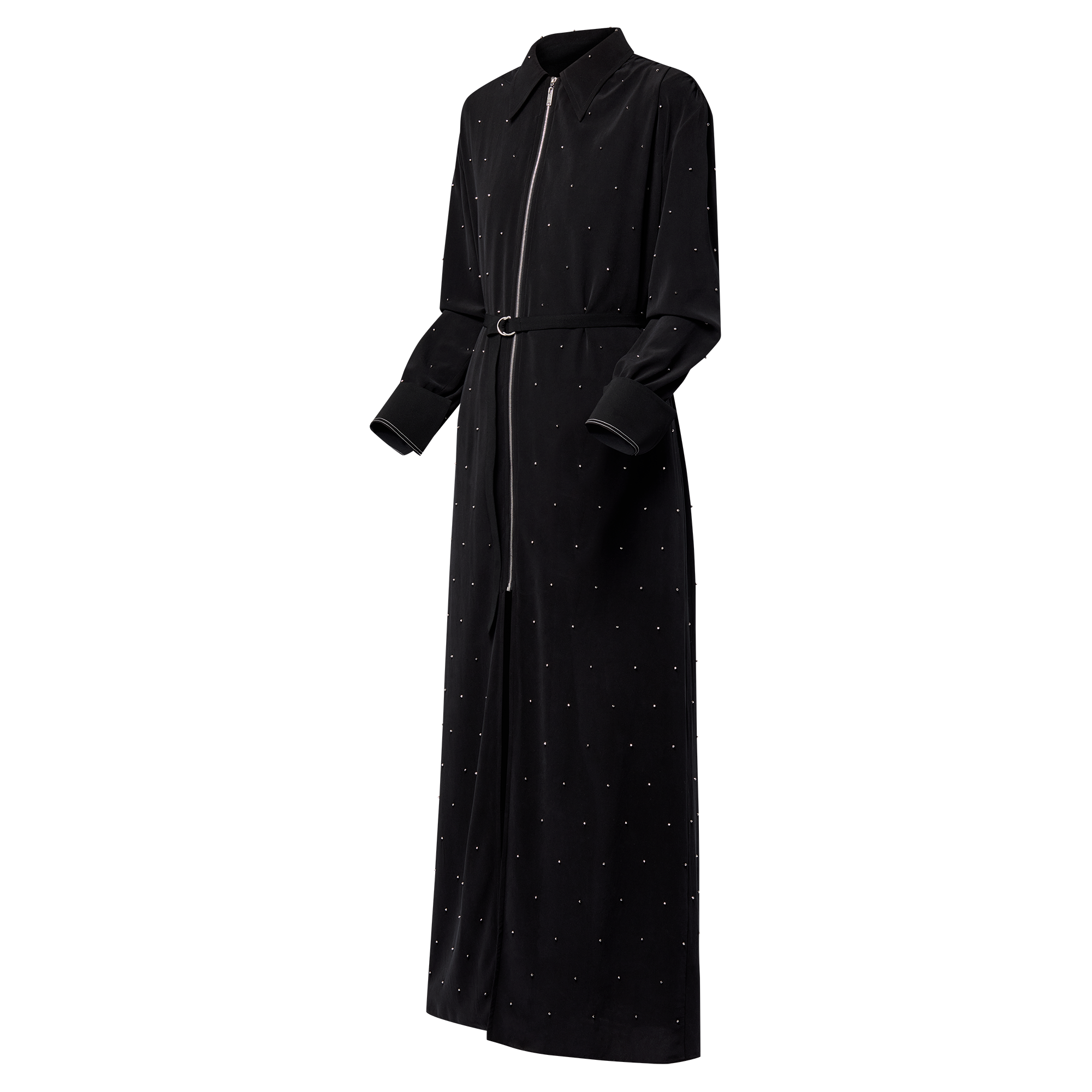 Studded Long Fluid Zipped Dress  in Women