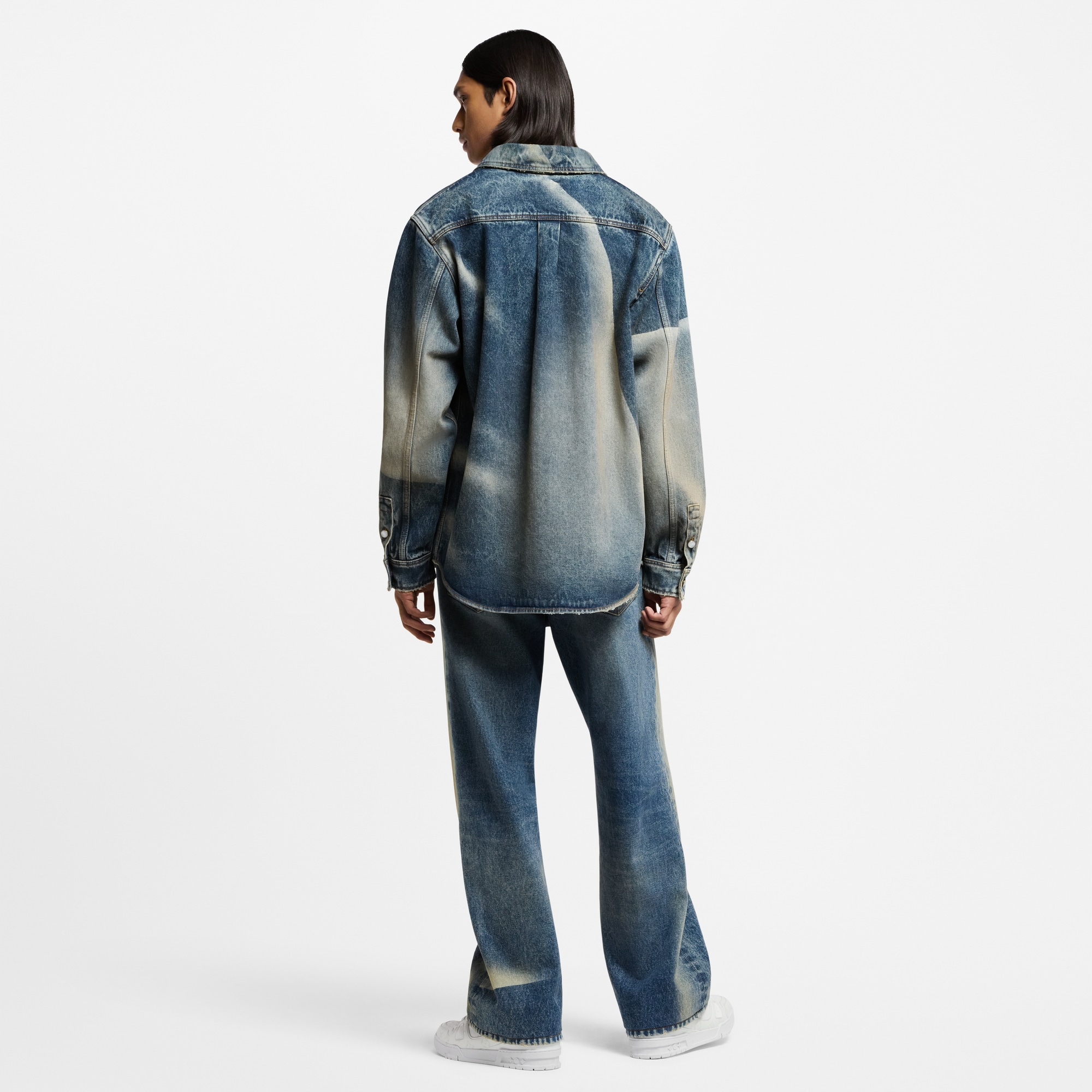 Sunfaded Effect Denim Long-Sleeved Shirt  in Men
