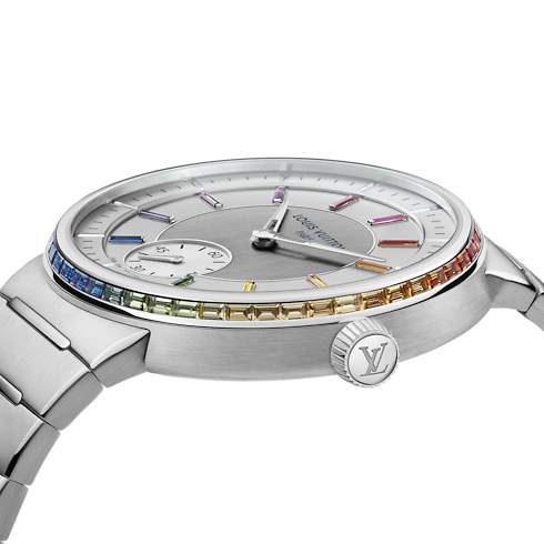 Tambour, Automatic, 40mm, Platinum, sapphires and rubies in Watches's All Watches } collections by Louis Vuitton (Product zoom)