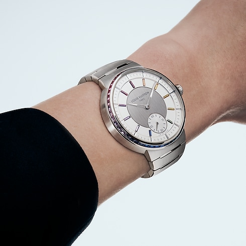 Tambour, Automatic, 40mm, Platinum, sapphires and rubies in Watches's All Watches } collections by Louis Vuitton (Product zoom)