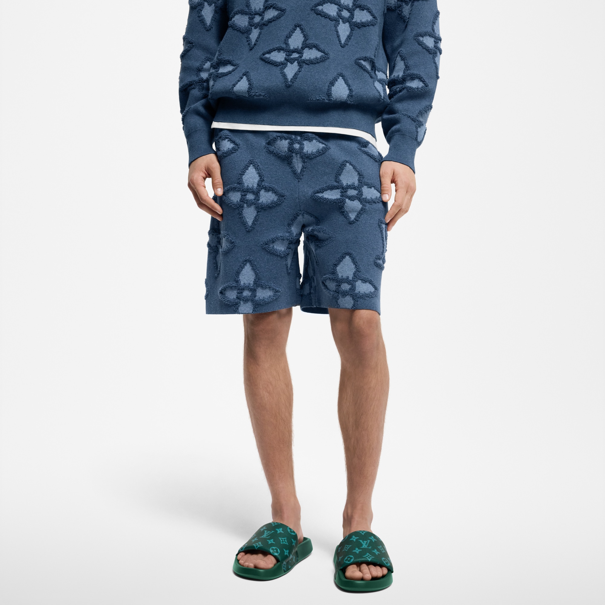 Textured Cotton Knit Shorts  in Men