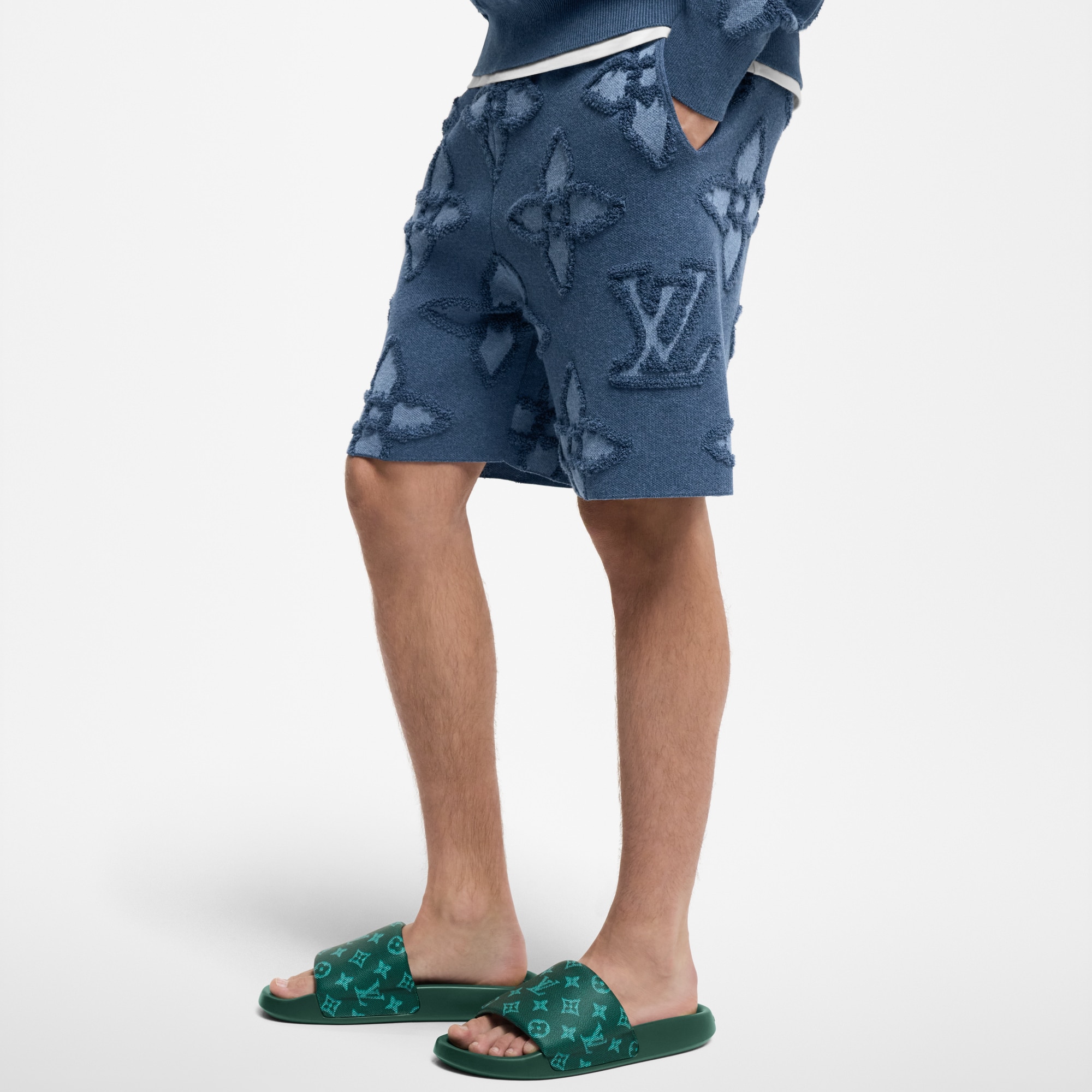 Textured Cotton Knit Shorts  in Men