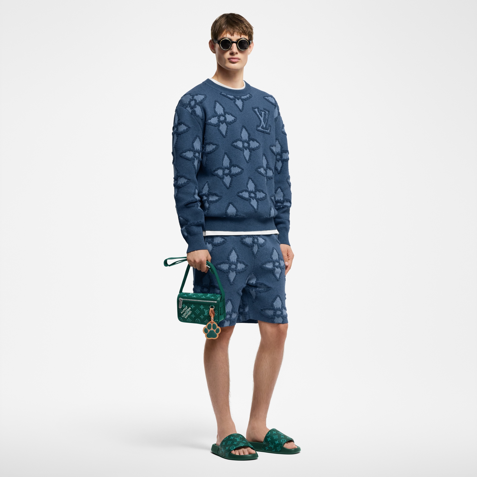 Textured Cotton Knit Shorts  in Men