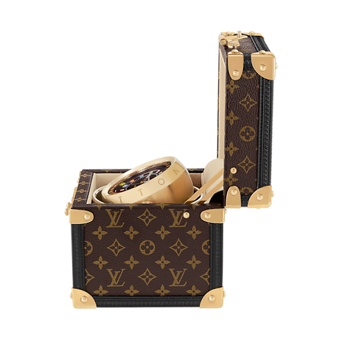 Trunk Table Clock, Quartz, 80mm, Brass, Monogram in Watches's All Watches } collections by Louis Vuitton (Product zoom)