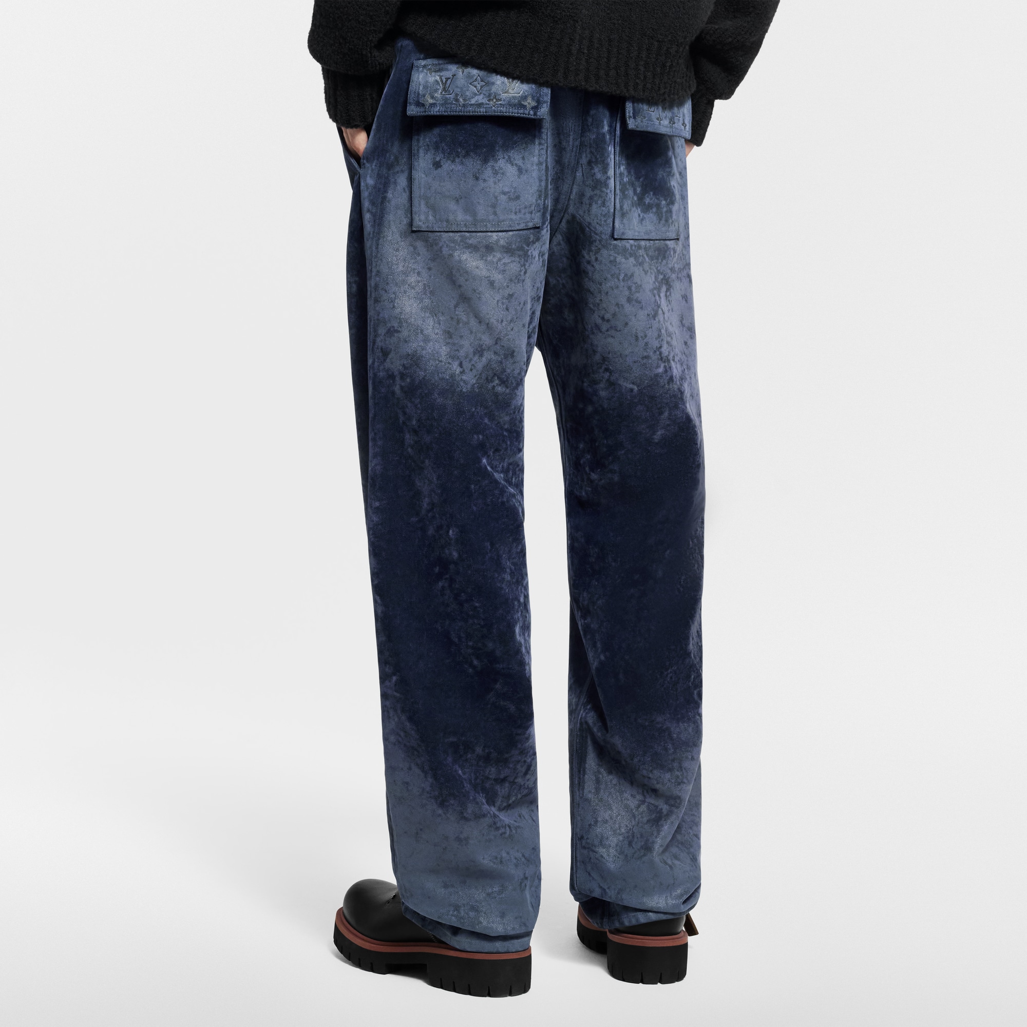 Velvet Denim Pants With Monogram Details  in Men