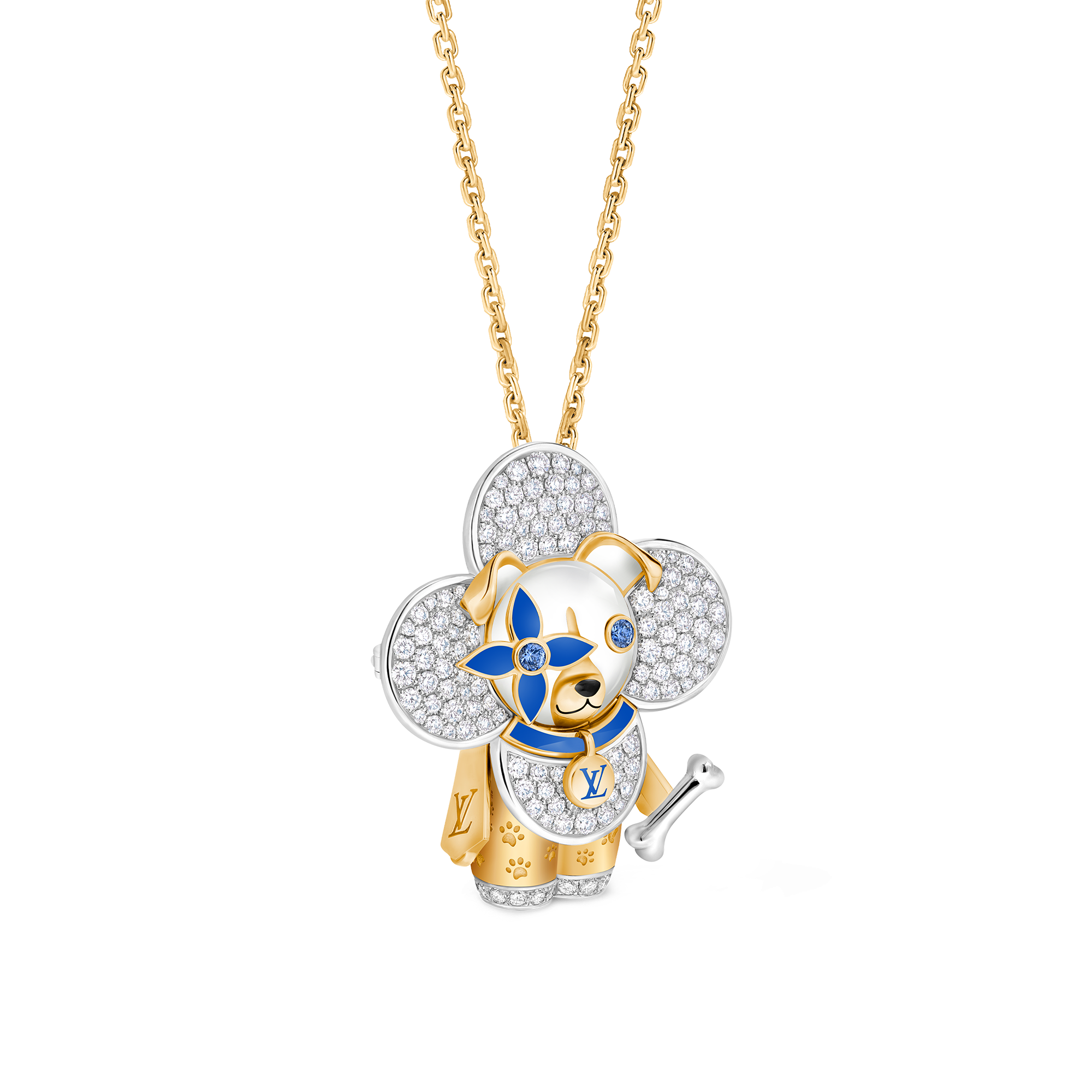 Vivienne Dog Pendant, Yellow Gold, White Gold, Lacquer, Diamonds & Colored Gemstones  in Les Extraordinaires