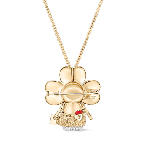 Vivienne Heart Pendant, White Gold, Yellow Gold, Enamel, Lacquer and Diamonds back view