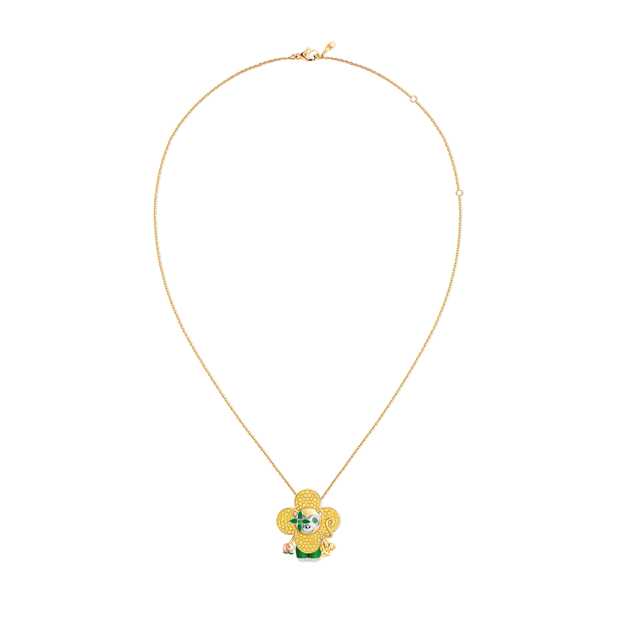 Vivienne Monkey Pendant, 3 Golds, Lacquer, Diamonds & Colored Gemstones  in Les Extraordinaires