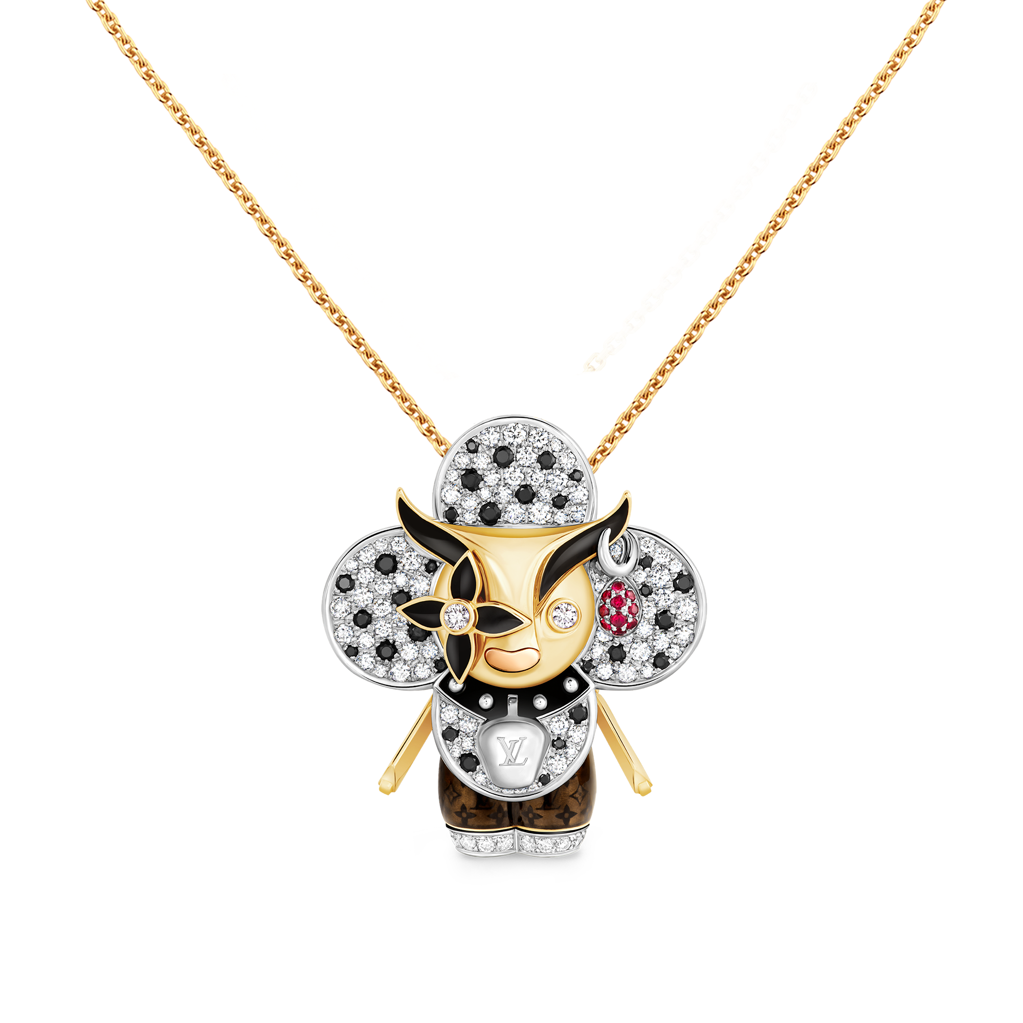 Vivienne Ox Pendant, 3 Golds, Lacquer, Diamonds & Colored Gemstones  in Les Extraordinaires