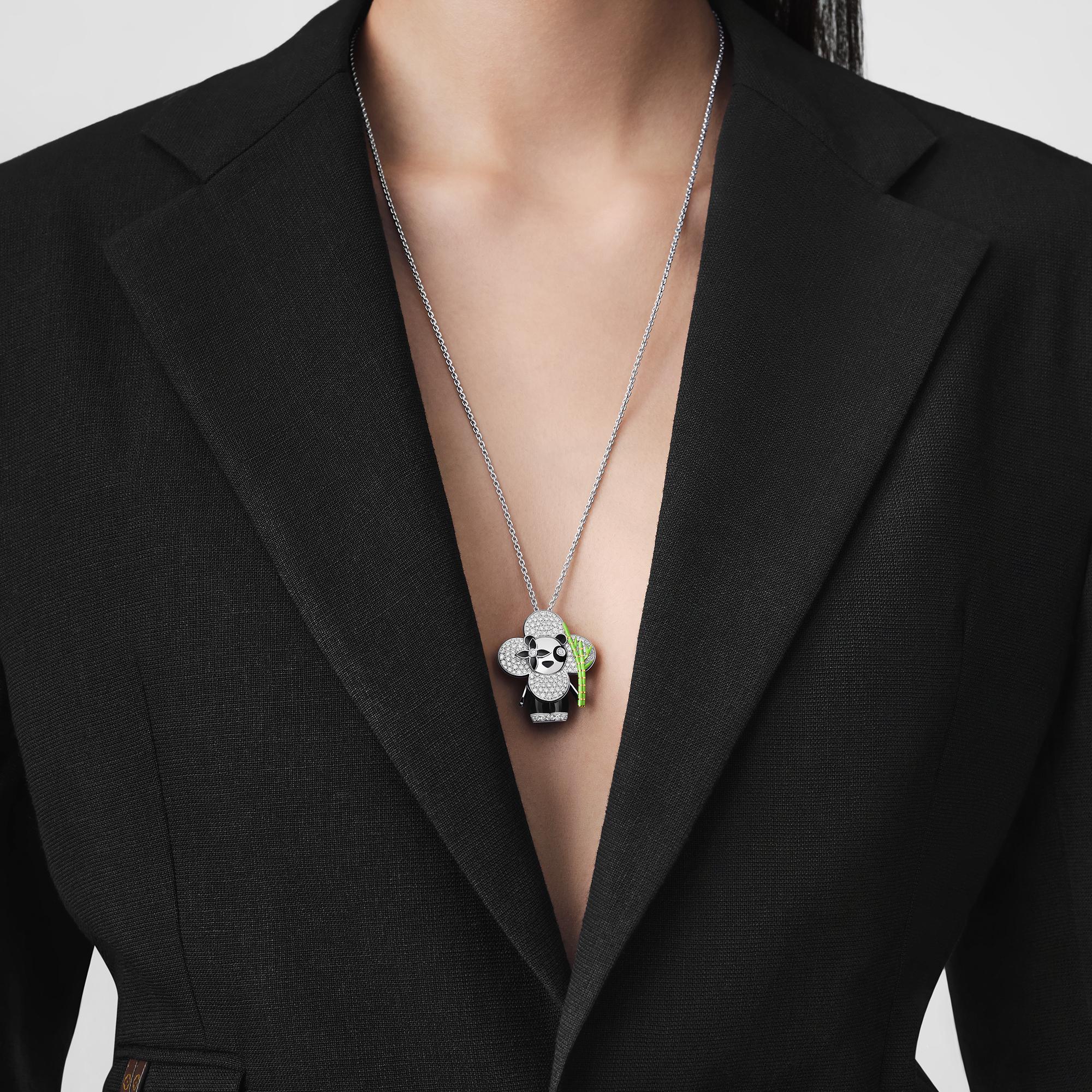 Vivienne Panda Pendant, White Gold, Yellow Gold, Onyx, Lacquer & Diamonds  in Jewellery
