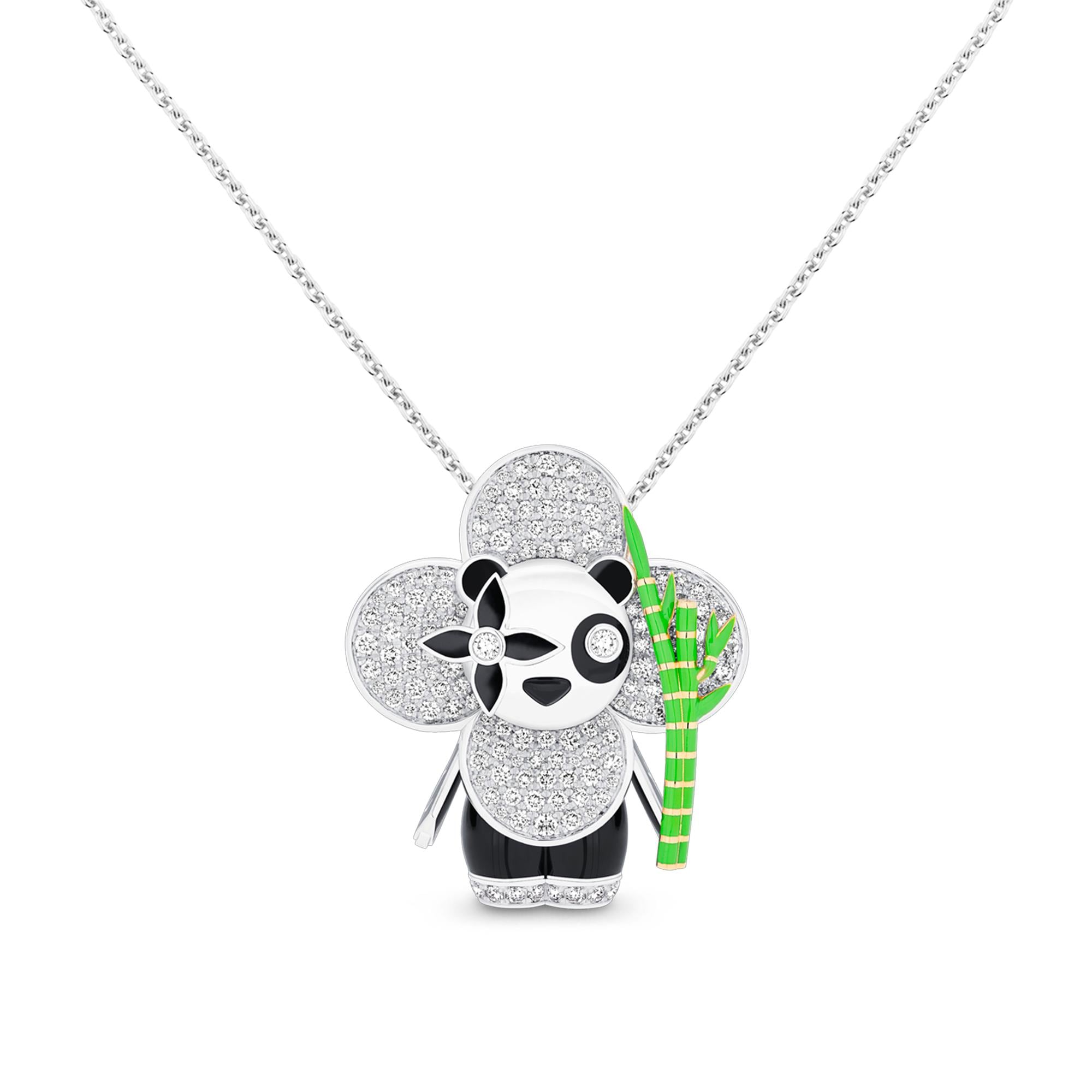 Vivienne Panda Pendant, White Gold, Yellow Gold, Onyx, Lacquer & Diamonds  in Jewellery