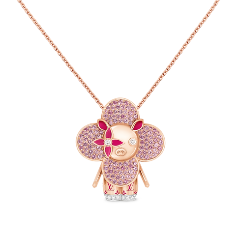 Vivienne Pig Pendant, Pink Gold, Lacquer, Diamonds & Colored Gemstones in Les Extraordinaires's Jewelry Necklaces and Pendants collections by Louis Vuitton (Product zoom)