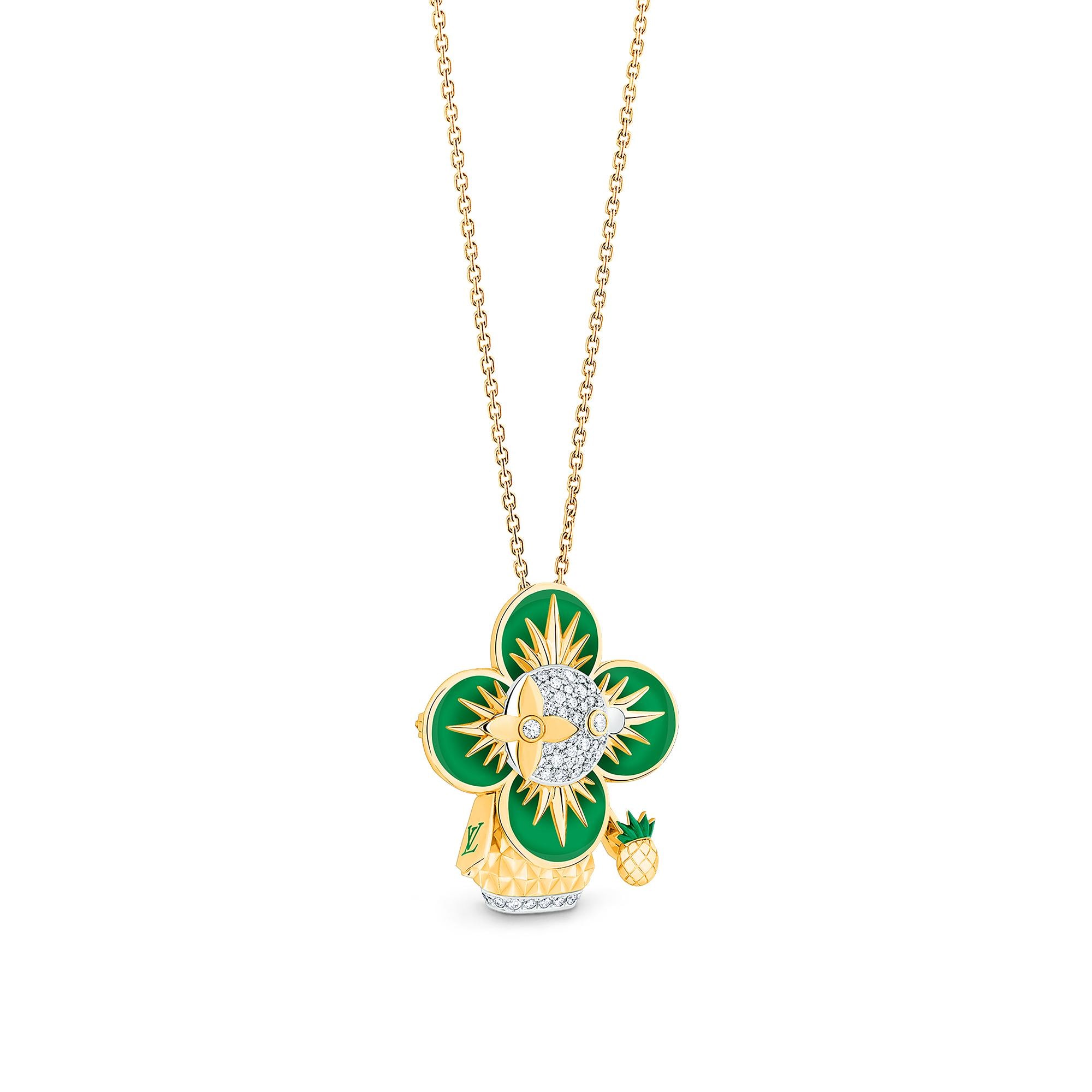 Vivienne Pineapple Pendant, Yellow Gold, White Gold, Lacquer & Diamonds  in Jewellery