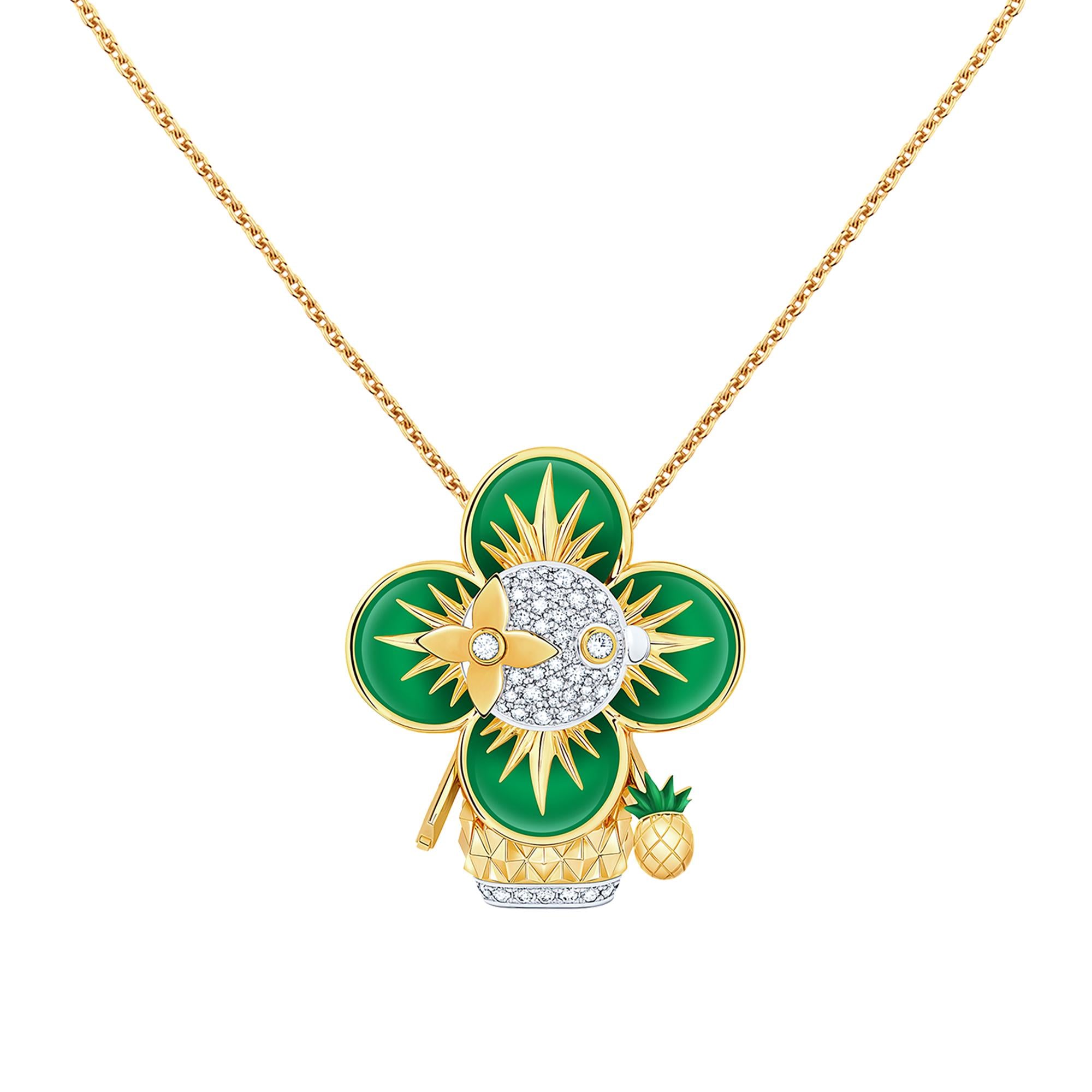 Vivienne Pineapple Pendant, Yellow Gold, White Gold, Lacquer & Diamonds  in Jewellery