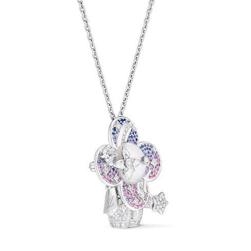 Vivienne Stars Pendant, White Gold, Moonstone, Lacquer, Diamonds and Colored Gemstones side view
